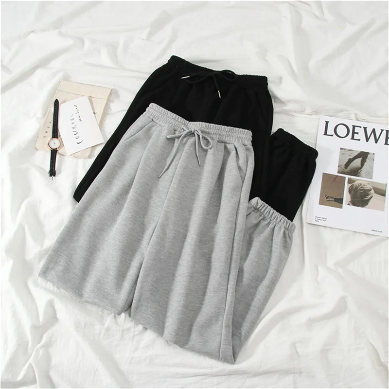 Color: Beige, Size: XL - Gray women Sweatpants Autumn New Baggy Fashion Oversize Sports Pants Black winter thick Joggers Streetwear Trousers