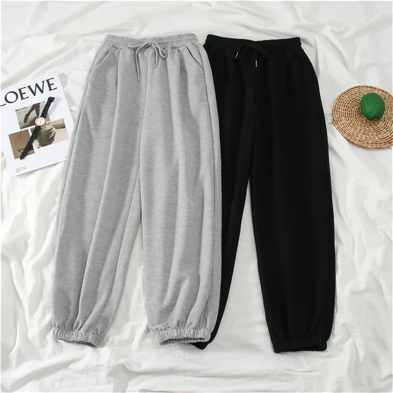 Color: Beige, Size: XL - Gray women Sweatpants Autumn New Baggy Fashion Oversize Sports Pants Black winter thick Joggers Streetwear Trousers