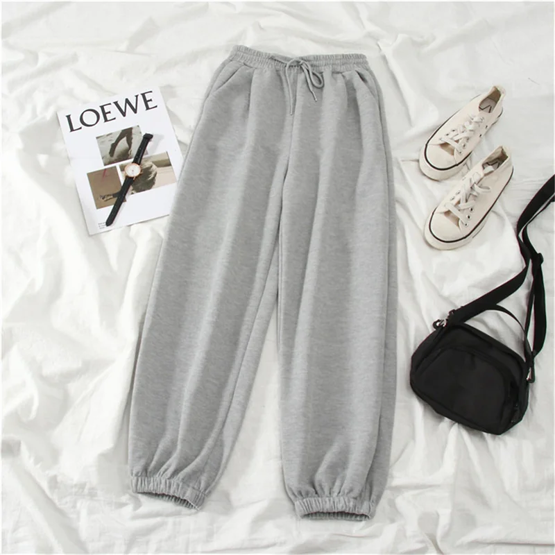 Color: Beige, Size: XL - Gray women Sweatpants Autumn New Baggy Fashion Oversize Sports Pants Black winter thick Joggers Streetwear Trousers