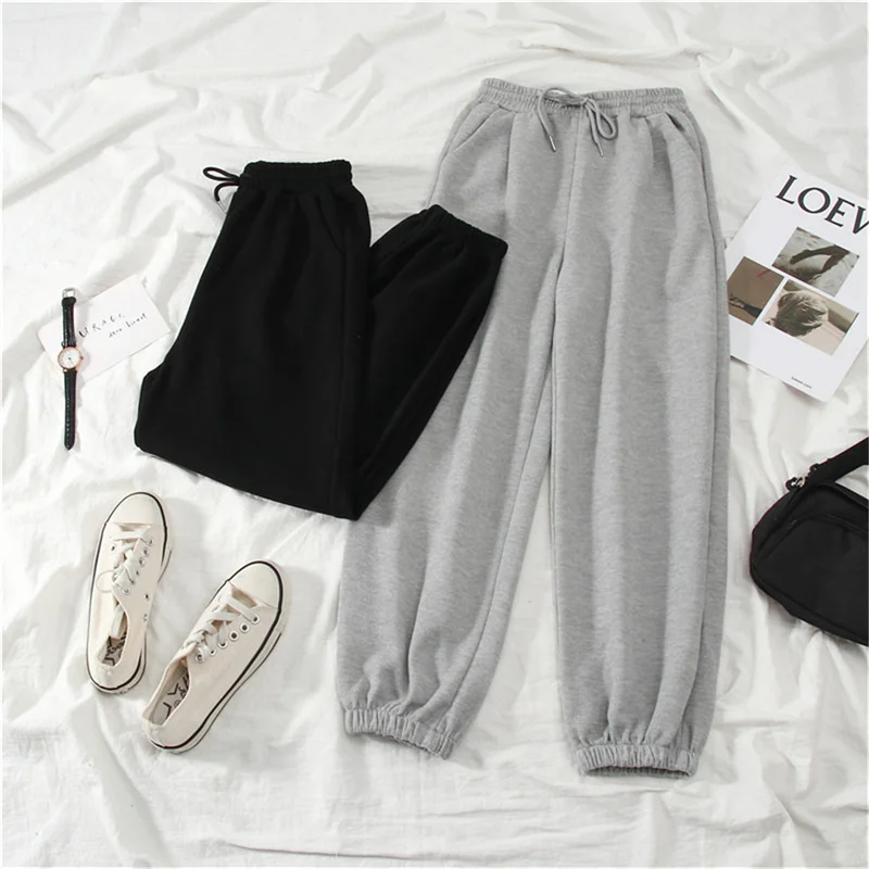 Color: Beige, Size: XL - Gray women Sweatpants Autumn New Baggy Fashion Oversize Sports Pants Black winter thick Joggers Streetwear Trousers