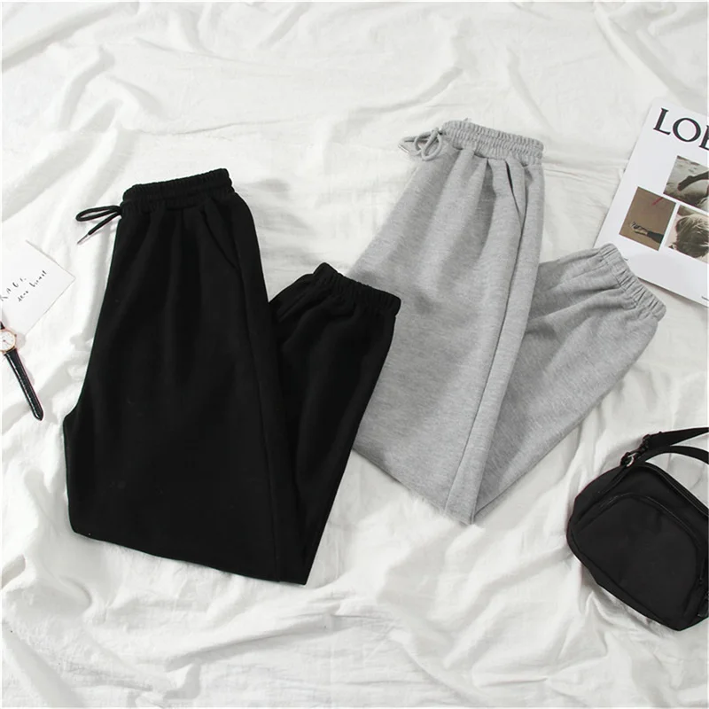 Color: Beige, Size: XL - Gray women Sweatpants Autumn New Baggy Fashion Oversize Sports Pants Black winter thick Joggers Streetwear Trousers