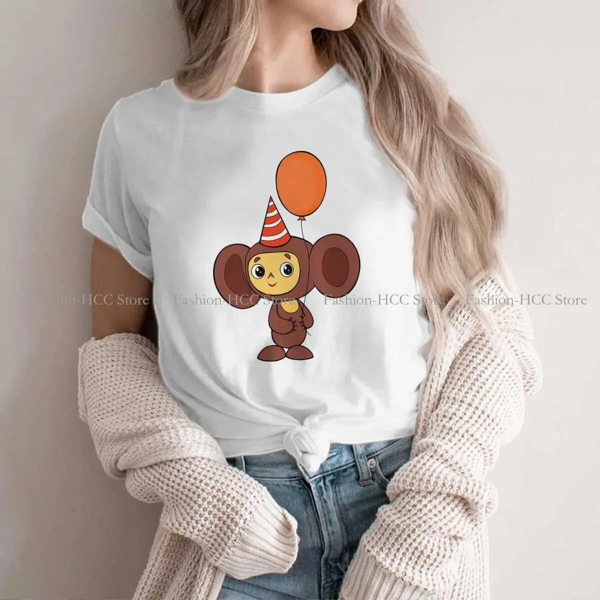 Color: WHITE, Size: XL - Cheburashka Che Burashka Gena Russian Cartoon Polyester TShirts Birthday Distinctive Homme T Shirt Hipster Clothing