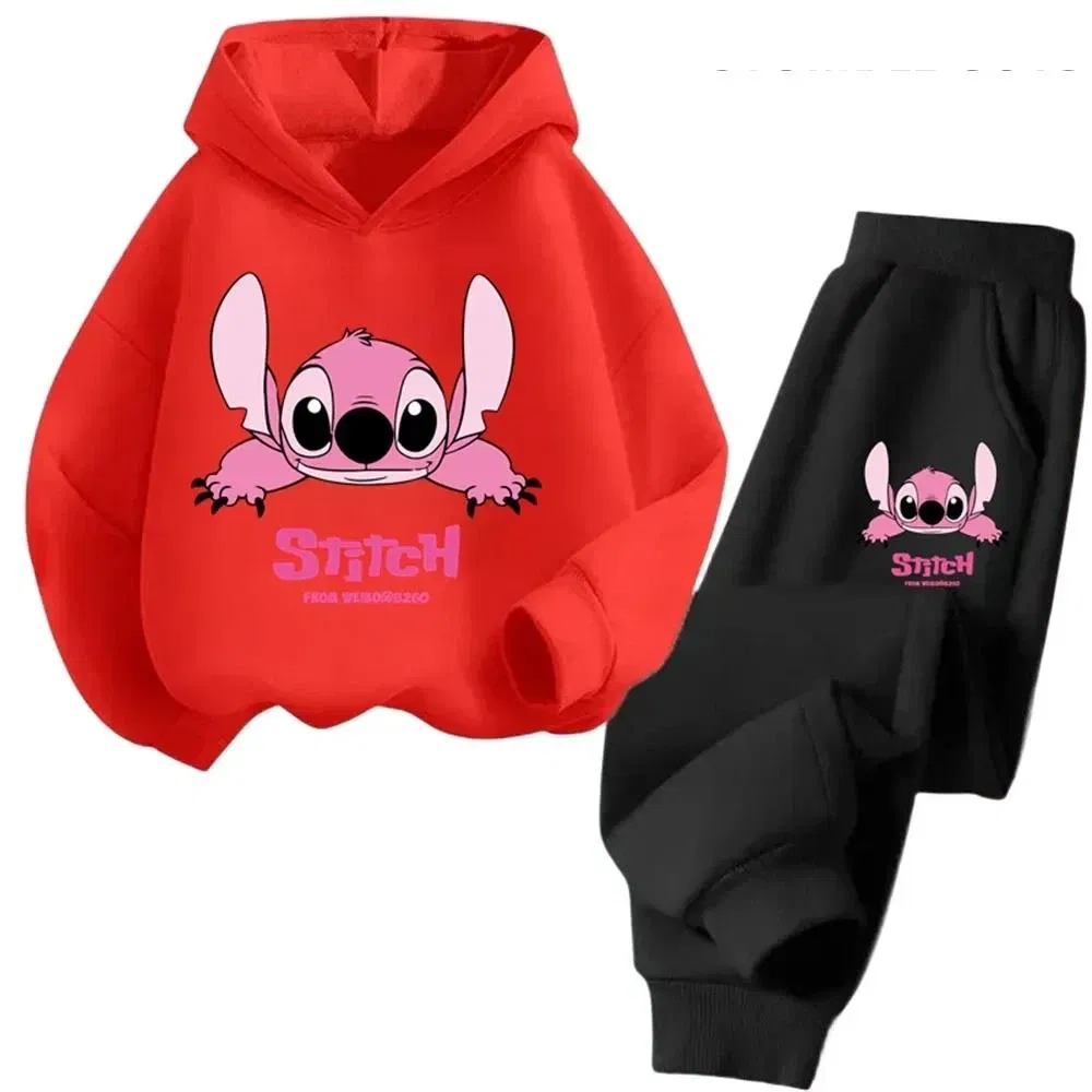 Color: green, Kid Size: 5 - Children Hoodies Stitch Kawaii Fashion Pullover Sweatshirt Anime Trucksuit Manga Cartoons Girls Boy Kids Autumn Casual Clothes