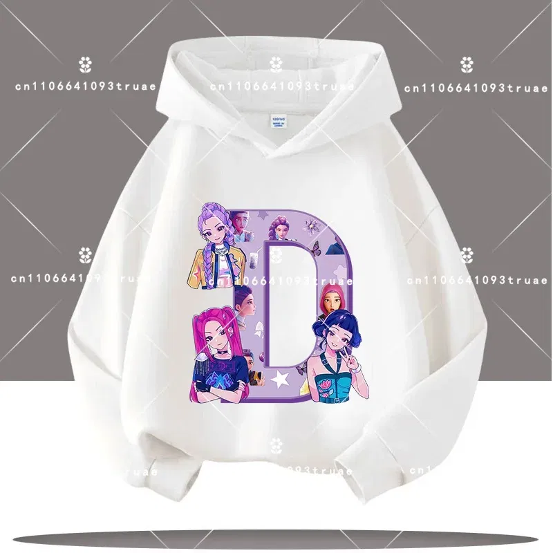 Color: Blue, Kid Size: 5 - K-pop Demon Hunters Letter A-Z 3-12 Year Old Children Hooded Sweatshirt Girls' Casual Shirt Boys' Sports Shirt Cartoon Print