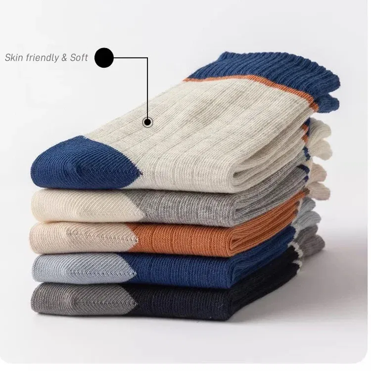 Color: Brown, Size: 2-3T - 5 Pairs Children's Socks Spring Autumn Socks Kids Boys Cotton Socks Baby Letter Pattern Mid Calf Sock