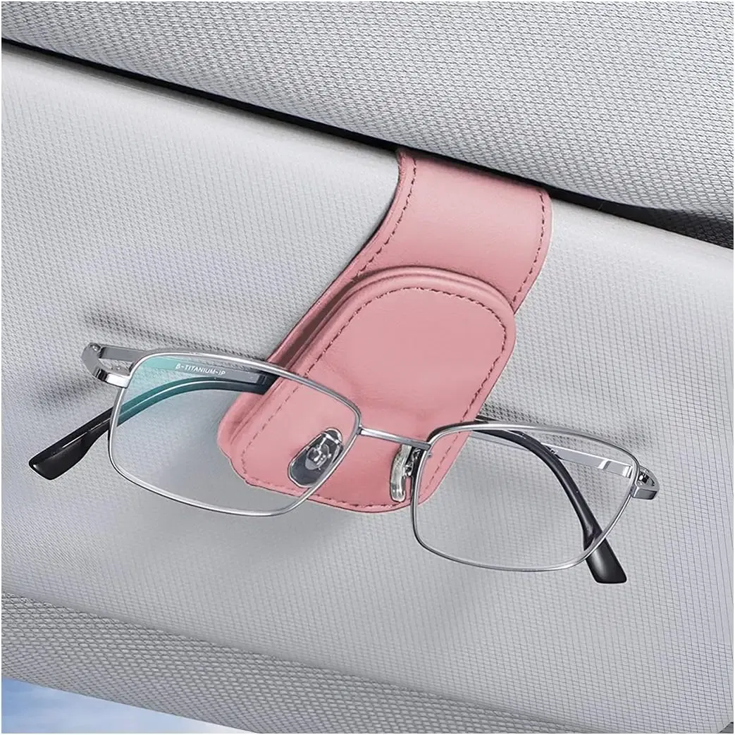 Color Name: Pink - Sunglasses Holders for Car Sun Visor, Leather Eyeglasses Hanger Mounter, Magnetic Glasses Holder and Ticket Card Clip
