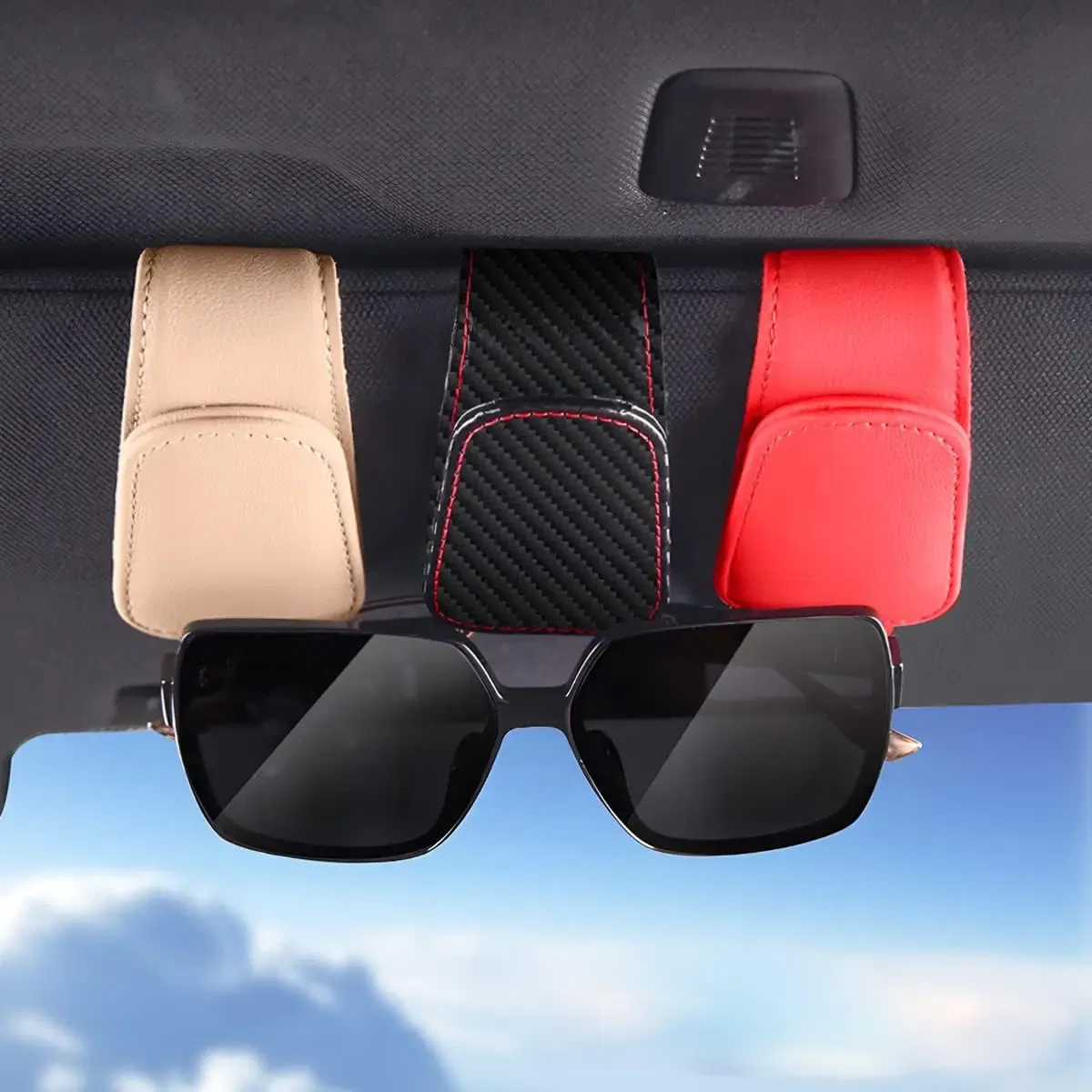 Color Name: Pink - Sunglasses Holders for Car Sun Visor, Leather Eyeglasses Hanger Mounter, Magnetic Glasses Holder and Ticket Card Clip
