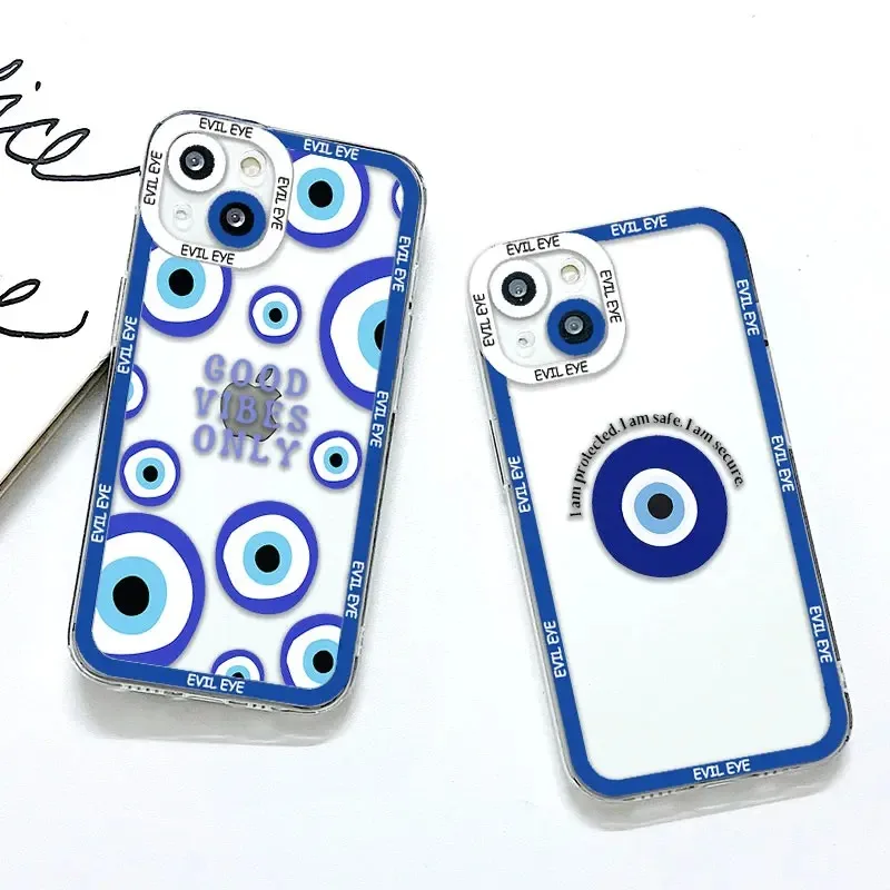 Color: black, Material: aluminum - Blue Evil Eye Phone Case For Samsung Galaxy S10 S20 S21 S22 S23 S24 FE Plus Ultra Note 20 Transparent TPU Case