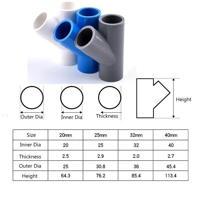 Color: Blue, Diameter: 1/2'' - 1~10PCS I.D 20/25/32/40mm PVC Oblique Tee 45 Degree Connector Garden Irrigation Aquarium Fish Tank Watering Fittings Joint