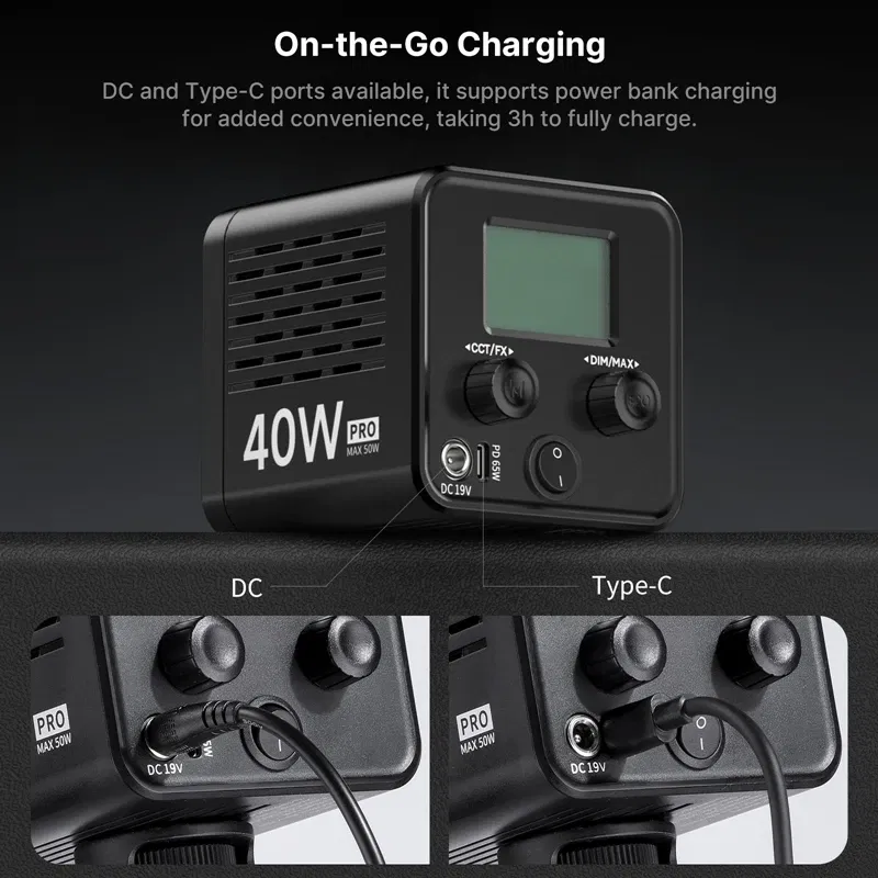 Color: WHITE, Ships From: CHINA - New! L023 40W Pro Portable LED Video Light Bi-Color COB Photographic Studio Light 2500K-6500K 3400mAh for Video Live-streaming