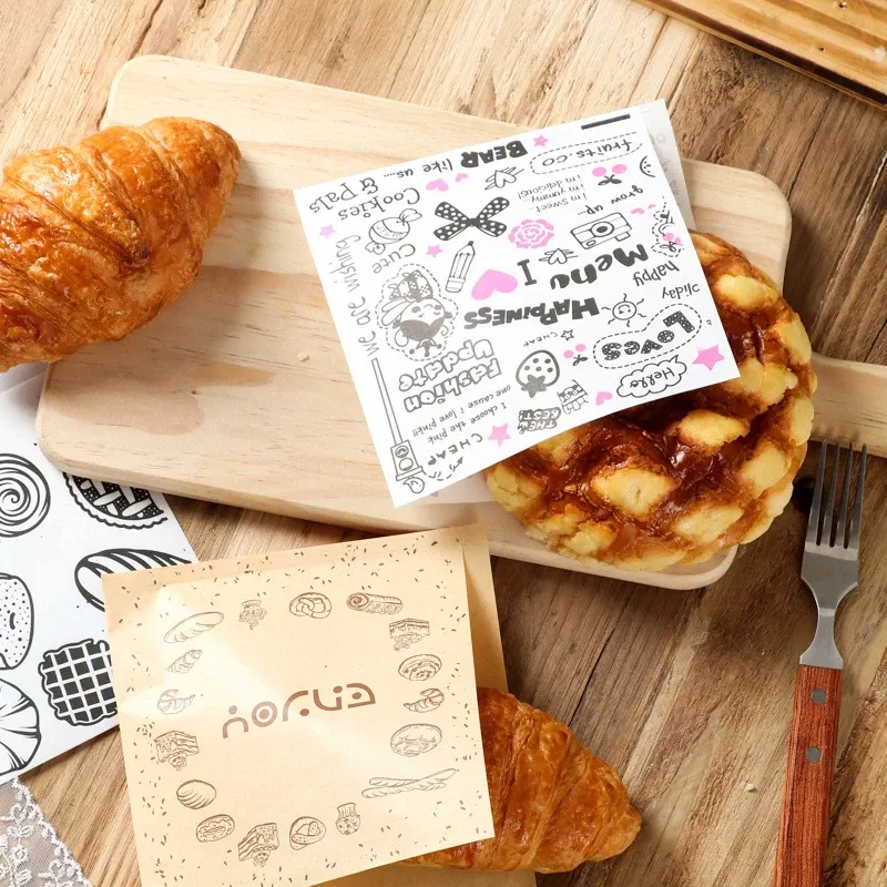 Color: MINT GREEN, Gift Box Size: Other - 50Pcs 15*14cm Kraft Paper Sandwich Paper Wrap Bags Food Packing Paper Triangle Shape Oil-Proof Doughnut Packing Bag Baking Tools