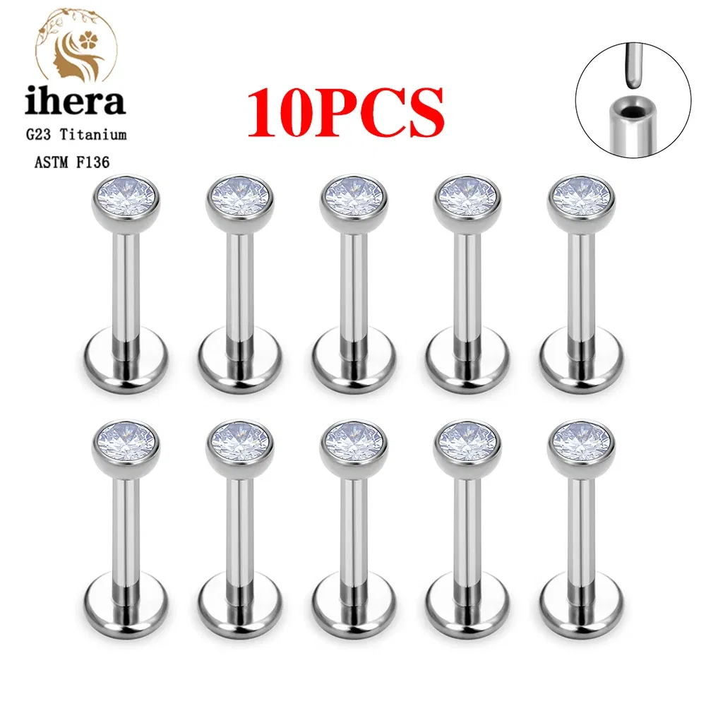 Metal color: Rhodium Plated, Ships From: CHINA, Main Stone Color: Multicolour - 10PCS G23 Titanium Lip Ring Labret Piercing Stud Earring CZ 16/18/20G Push Pin Ear Tragus Cartilage Helix Conch Pierc? Jewelry