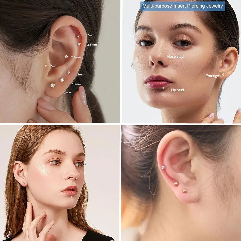 Metal color: Rhodium Plated, Ships From: CHINA, Main Stone Color: Multicolour - 10PCS G23 Titanium Lip Ring Labret Piercing Stud Earring CZ 16/18/20G Push Pin Ear Tragus Cartilage Helix Conch Pierc? Jewelry