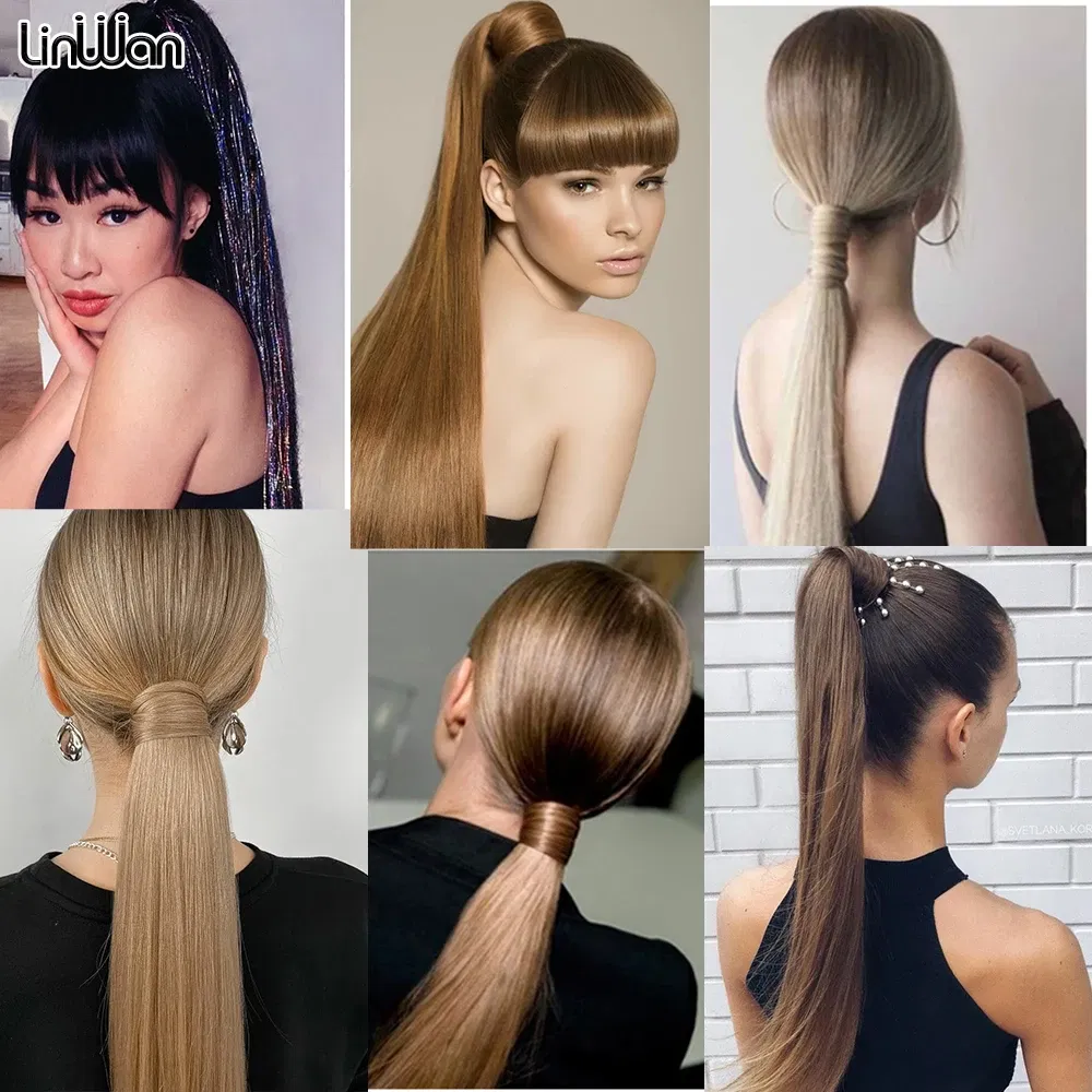 Color: P4/30 - LINWAN Synthetic Long Straight Wrap Around Clip In Ponytail Hair Extension Heat Reistan Pony Tail Fake Hair