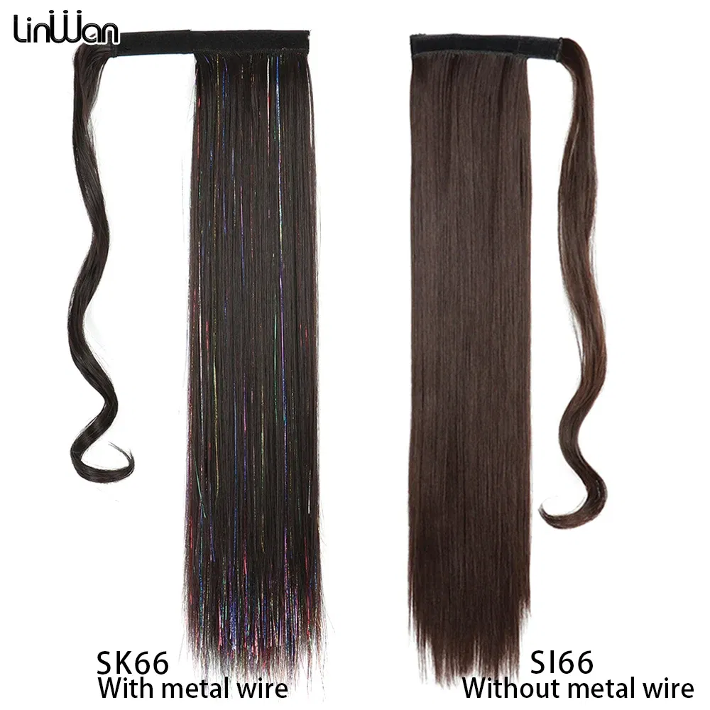 Color: P4/30 - LINWAN Synthetic Long Straight Wrap Around Clip In Ponytail Hair Extension Heat Reistan Pony Tail Fake Hair
