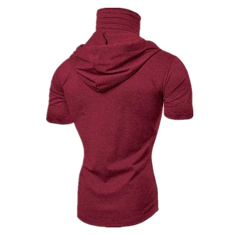 Color: black, Size: XXL - Mens Gym Thin Hoodie Short Sleeve Hoodies With Mask Sweatshirt Casual Splice Large Mask Hoodie Sweatshirt Hooded Tops Cycling