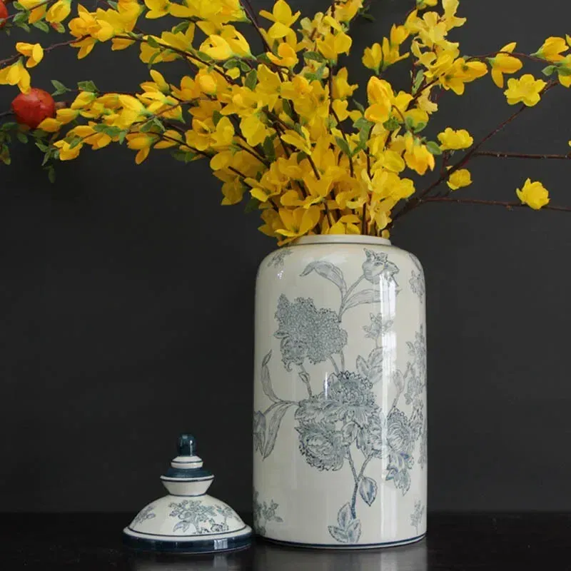 Color: Light Black - Jingdezhen-Antique Ceramics Vases Blue and White Porcelain Ornaments Flower Arrangement, Zen Style, Modern, Handmade Production