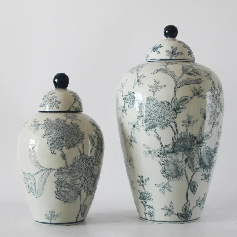 Color: Light Black - Jingdezhen-Antique Ceramics Vases Blue and White Porcelain Ornaments Flower Arrangement, Zen Style, Modern, Handmade Production