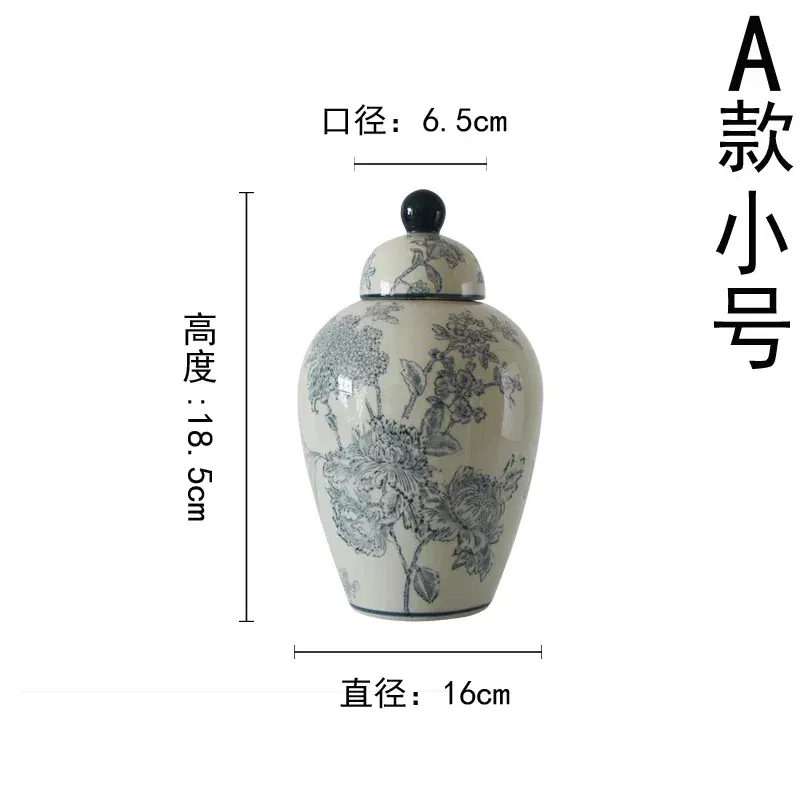 Color: Light Black - Jingdezhen-Antique Ceramics Vases Blue and White Porcelain Ornaments Flower Arrangement, Zen Style, Modern, Handmade Production
