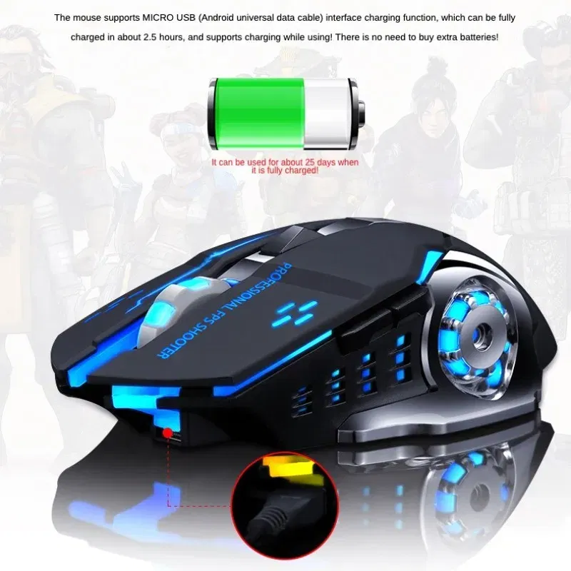 Color: WHITE - Wireless Computer Gaming Mouse, Mice With LED Backlit, Ergonomic Gamer Mouse With 6 Silent Buttons, 3 Adjustable DPI for PC