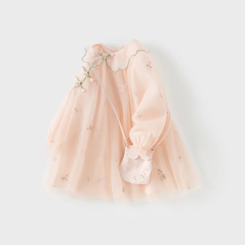 Color: Pink, Kid Size: 12 - Dave Bella 2025 Spring Girl's Dress Elegant Charm Gentle Cute Children's Princess Mesh Dress  Fashion Party Outdoor DB1250547