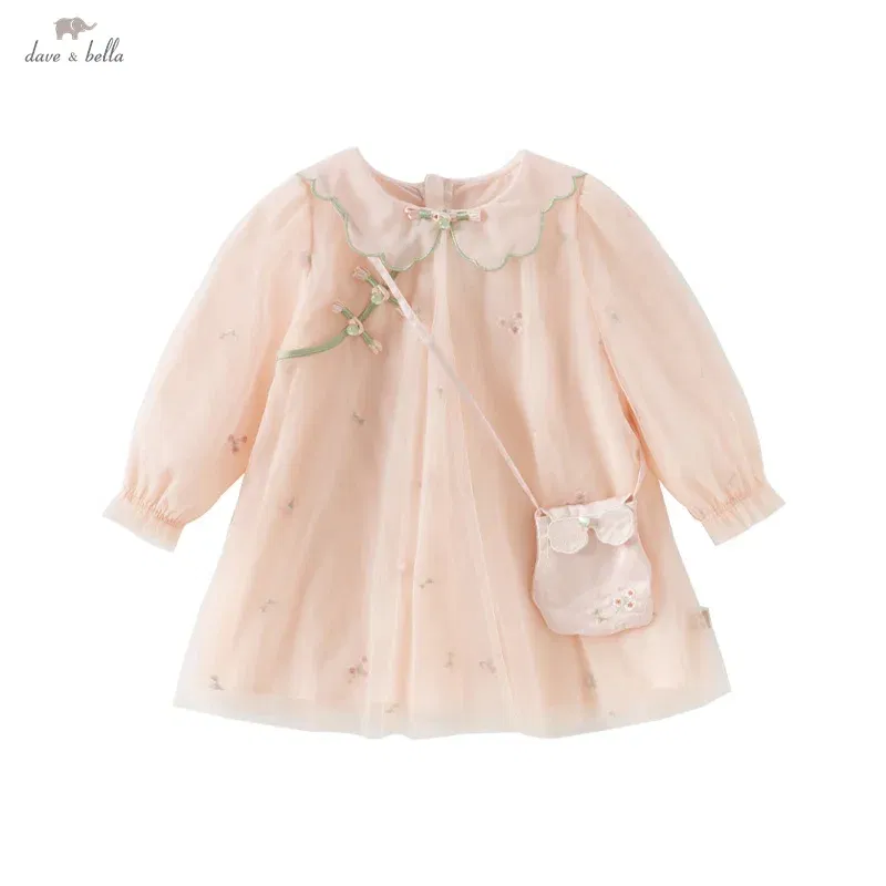 Color: Pink, Kid Size: 12 - Dave Bella 2025 Spring Girl's Dress Elegant Charm Gentle Cute Children's Princess Mesh Dress  Fashion Party Outdoor DB1250547