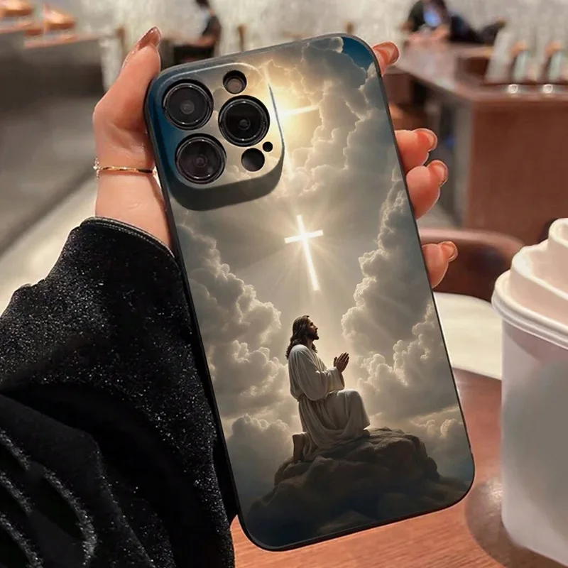 Color: black, Compatible-Phone Models: For iPhone 12 - Jesus Cross Painted Phone Case For iPhone 16 15 14 13 12 11 Pro Max XS X XR 7 8 Plus Mini SE 2020 2022