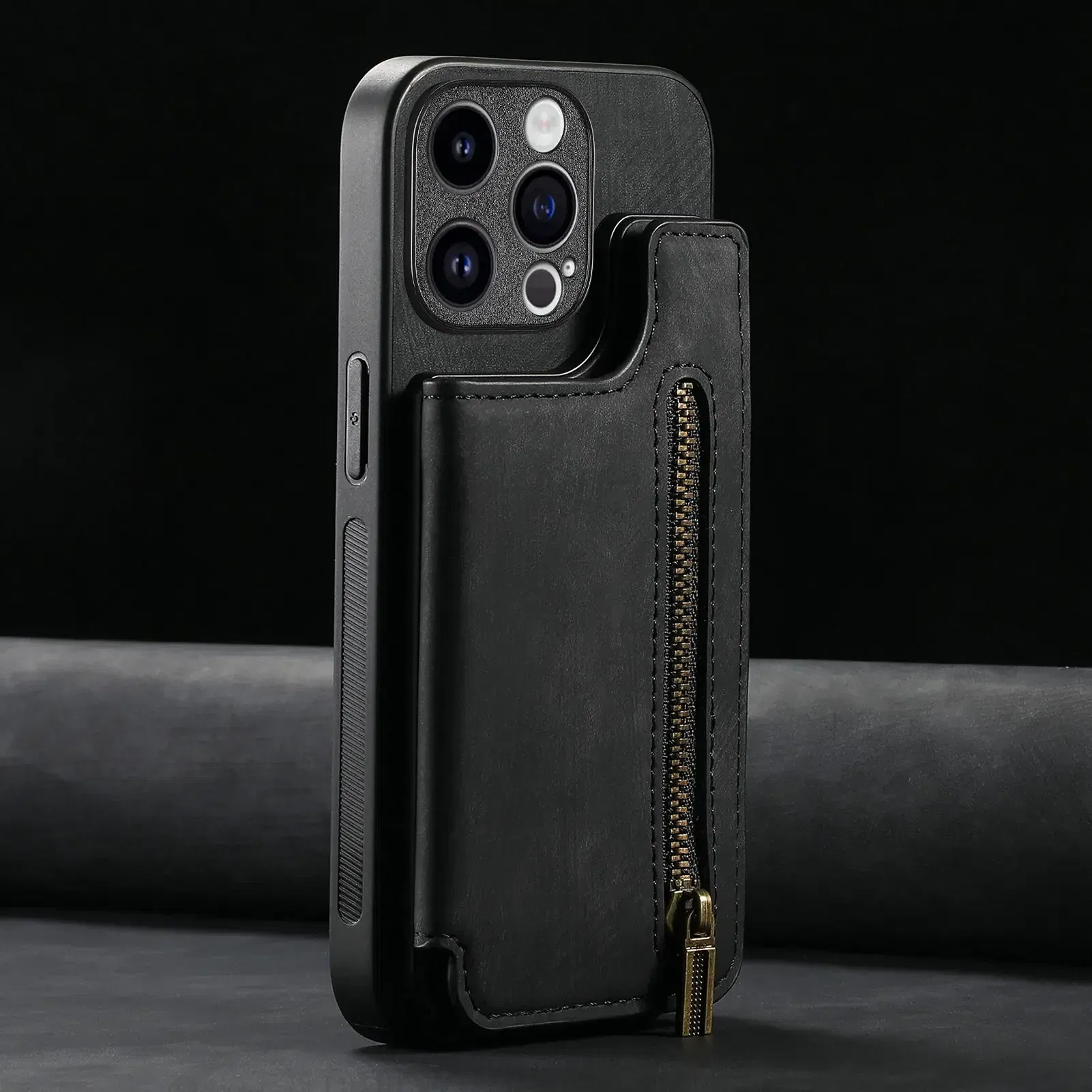 Color: black, Material: PU - Leather Zipper Wallet with Card Holder Phone Case for IPhone 15 14 11 Pro Max 13 12 Mini X XR XS Max 8 7 Plus Shockproof Cover