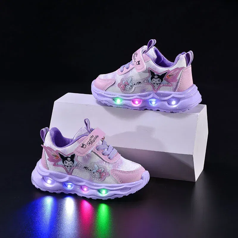 Color: Pink, Shoe Size: 17 - Kids'Casual Shoes Girls Led Light Cartoon PU Leather Spring Fashion Flat Bottom Anti-slip Soft Bottom Pink Purple Size 21-30