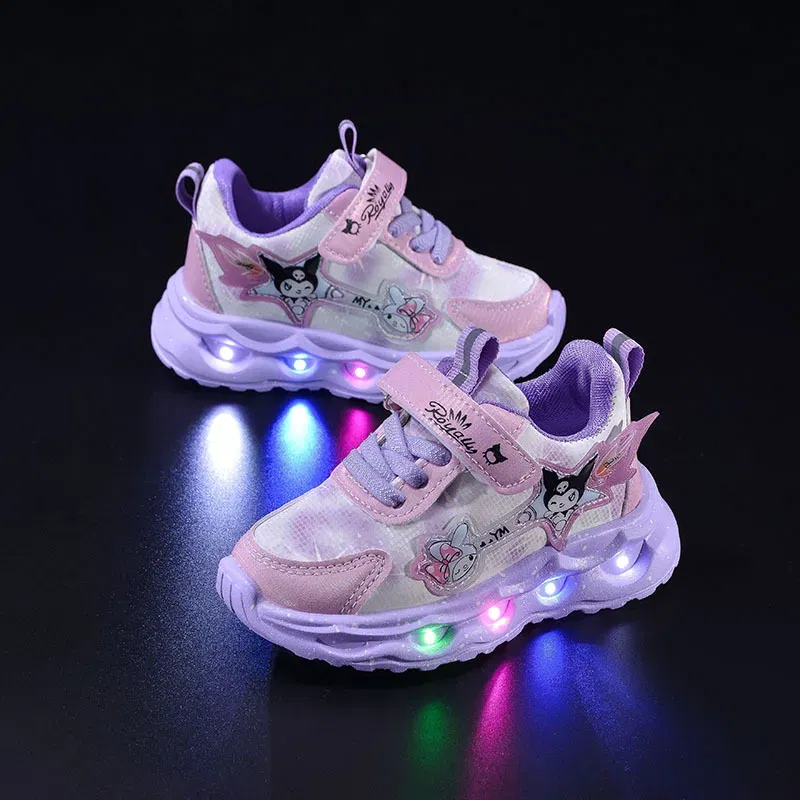 Color: Pink, Shoe Size: 17 - Kids'Casual Shoes Girls Led Light Cartoon PU Leather Spring Fashion Flat Bottom Anti-slip Soft Bottom Pink Purple Size 21-30