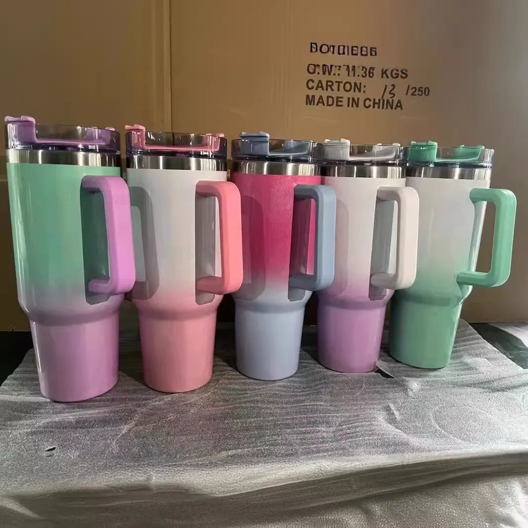 Color: Green, Capacity: >600ML - 40oz Insulated Tumbler With Lid and Straws Stainless Steel Coffee Tumbler with Handle Vacuum Leak Proof Coffee Cup