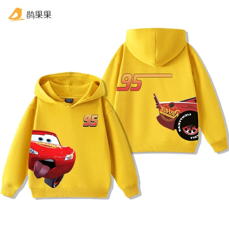 Color: Orange, Kid Size: 2T - Cars Lightning McQueen Fun Printed Kids Boys Girls Hooded Sweatshirt Fall and Winter Casual Fashion Warm Student Hoodie