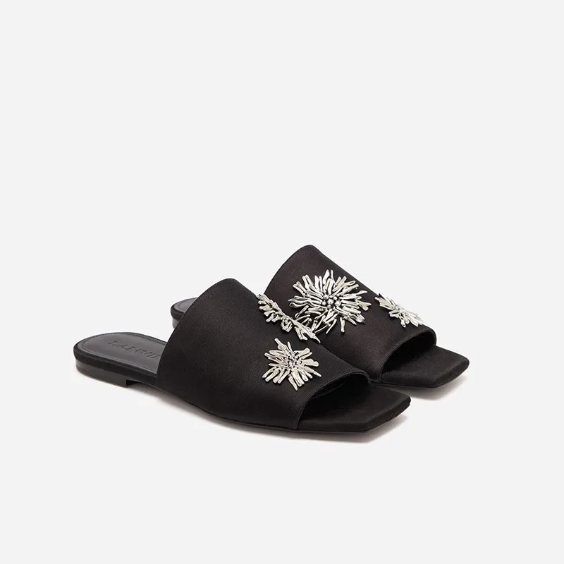 Color: black, Shoe Size: 37 - Women's Summer Shoes Natural Sude Sandals Ladies Genuine Leather Green Black Sandals Fashion Women's Shoes Outer Wear Slippers