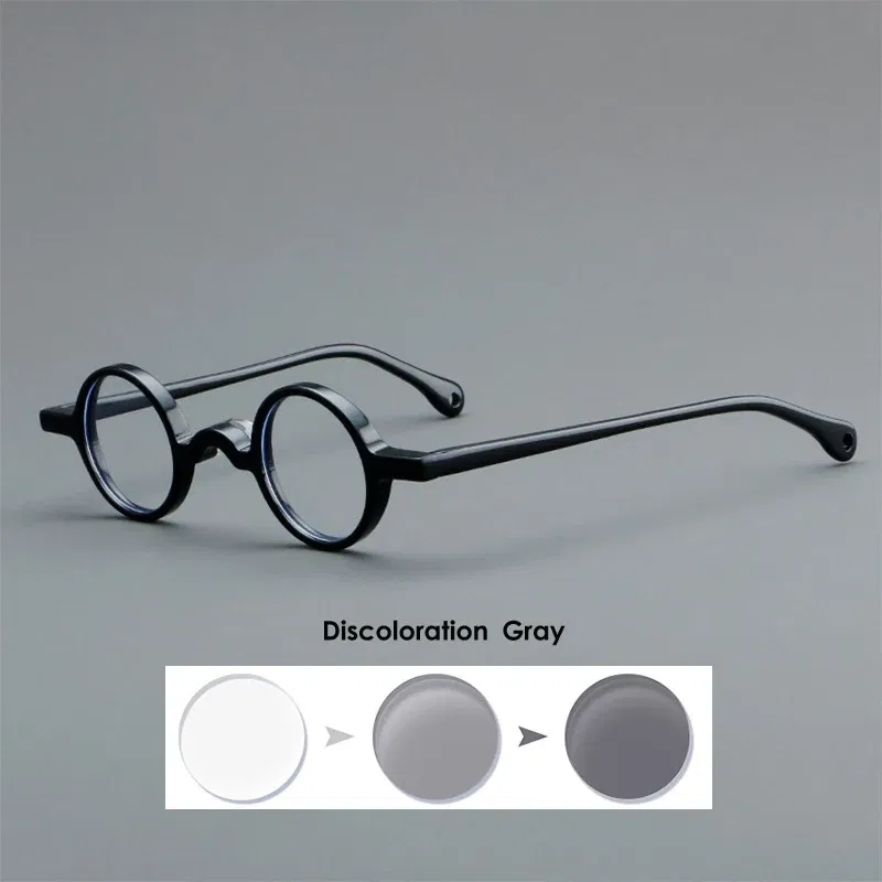 Frame Color: black, Eye Prescription: +275 - VCKA Photochromic Acetate Myopia Glasses Men Retro Small Round Frames Women Custom prescription Anti-Blue  Eyewear -0.5 TO -10