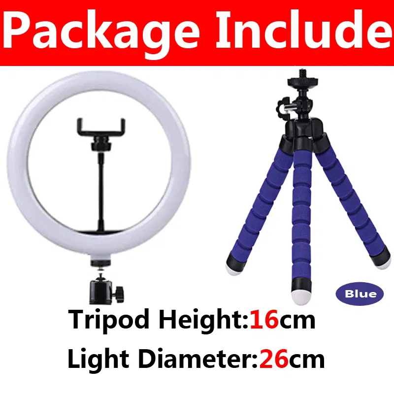 Color: Navy Blue - 10 inch LED Selfie Ring Light Dimmable Photography Fill Lamp with Mini tripod for Mobile Phone Live Video Photo Studio Ringlight