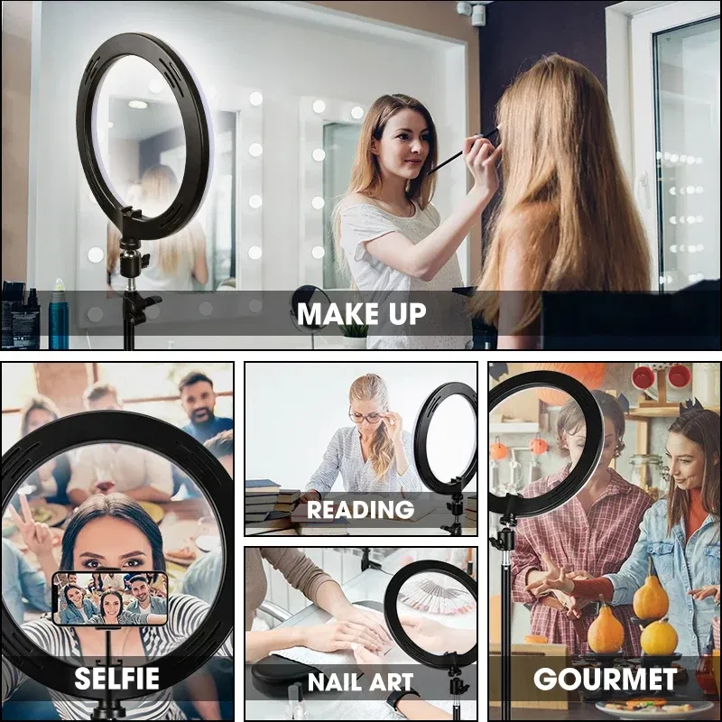 Color: Navy Blue - 10 inch LED Selfie Ring Light Dimmable Photography Fill Lamp with Mini tripod for Mobile Phone Live Video Photo Studio Ringlight