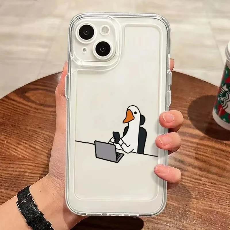 Color: Beige, Compatibility by Model: iPhone 16 Plus - Cute Duck Phone Case For iPhone 16 15 14 13 12 11 Pro Max XS X XR 7 8 Plus Mini SE 2020 2022 Mobile Funda Transparent