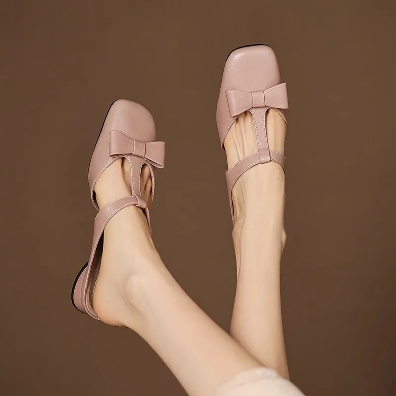 Color: Beige, Shoe Size: 38 - New Spring Summer Butterfly-Knot Patent Leather Pointed Toe Women Slippers Fashion Thin High Heels Mules Shoes Elegant Pumps