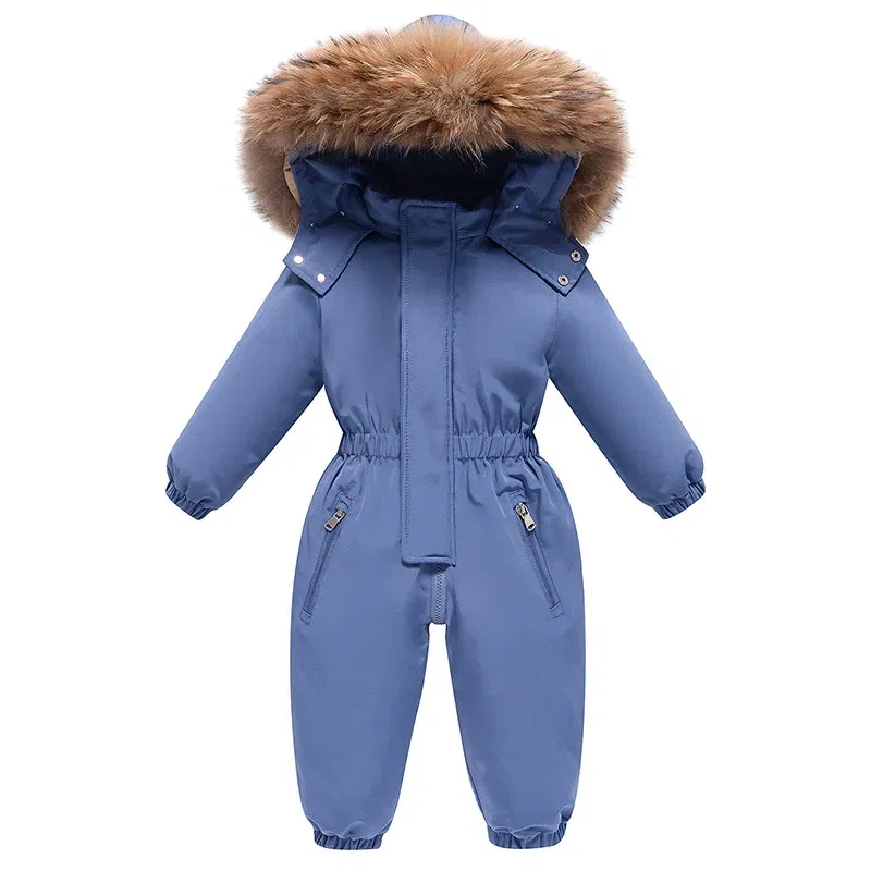 Color: Blue, Kid Size: 9M - 2024 New Cute Simple Children's One-piece Down Jacket 1-6 Years Old Outdoor Skiwear Jacket Crawling Suit Boys Girls Onesie