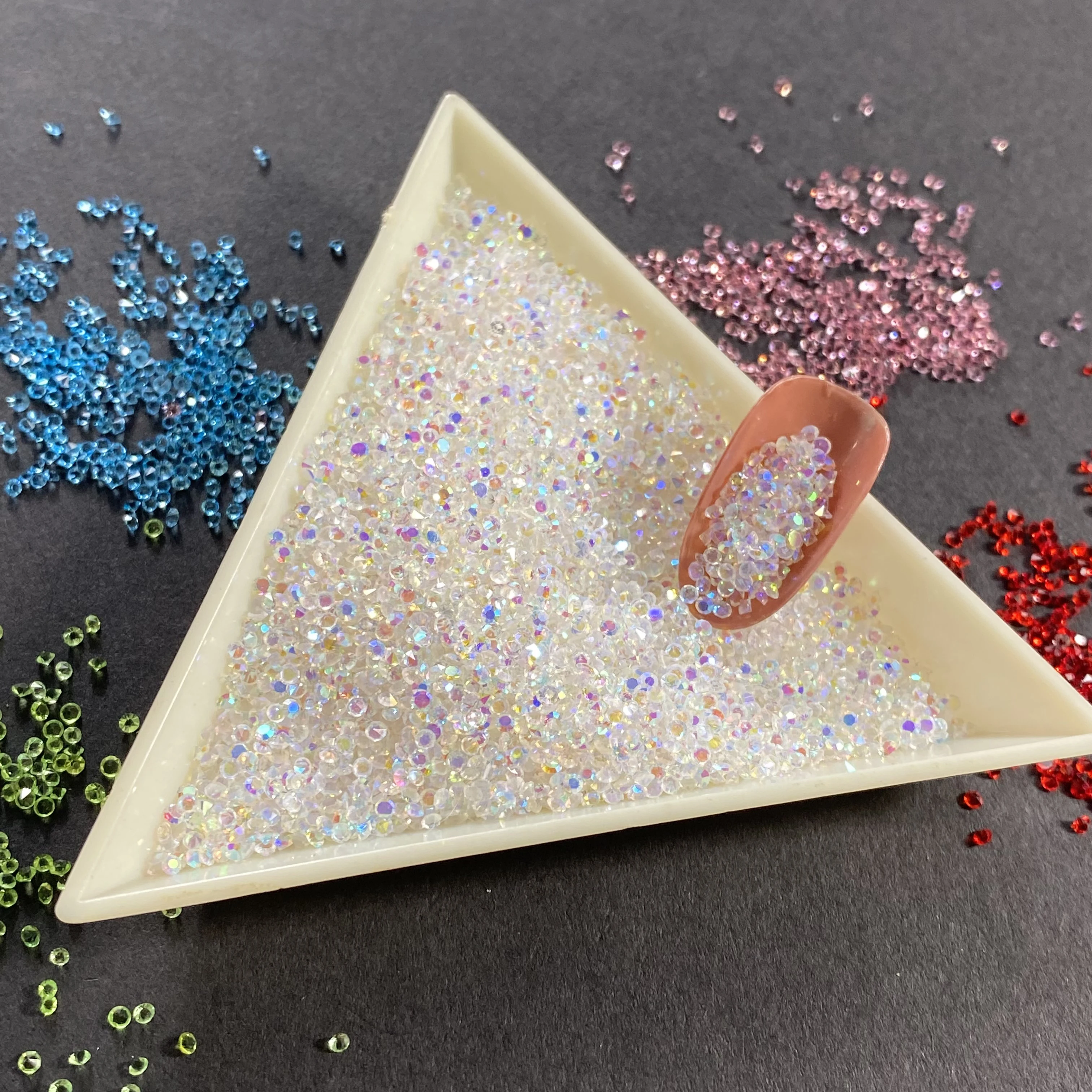 Color: Dark Grey - 1440pcs Shiny Crystal AB Mini Pixie Nail Rhinestones Glitter 3D Micro Diamonds for Nails Art DIY Accessories