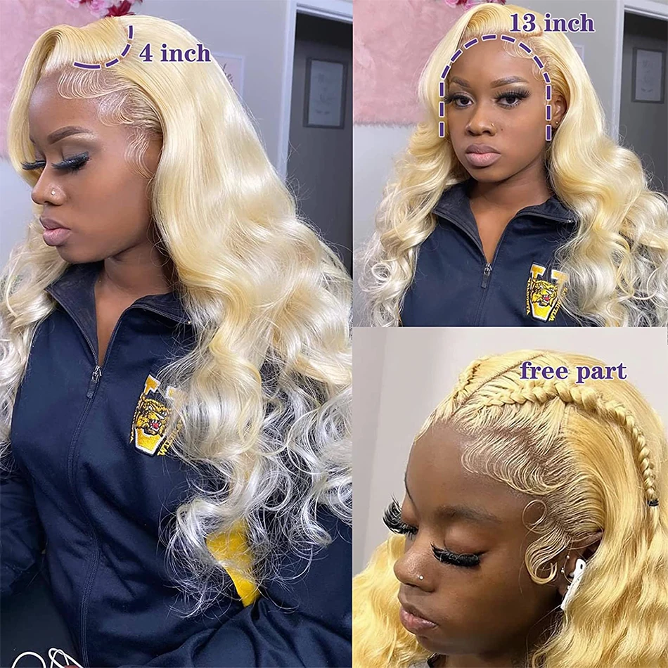 Color: WHITE, Stretched Length: 10inches, Density: 210%, Ships From: CHINA - 613 Blonde Lace Front Wig Human Hair Body Wave 13X6 Hd Lace Frontal Wig 13X4 Lace Front Human Hair Wig Hd Lace Wig For Women