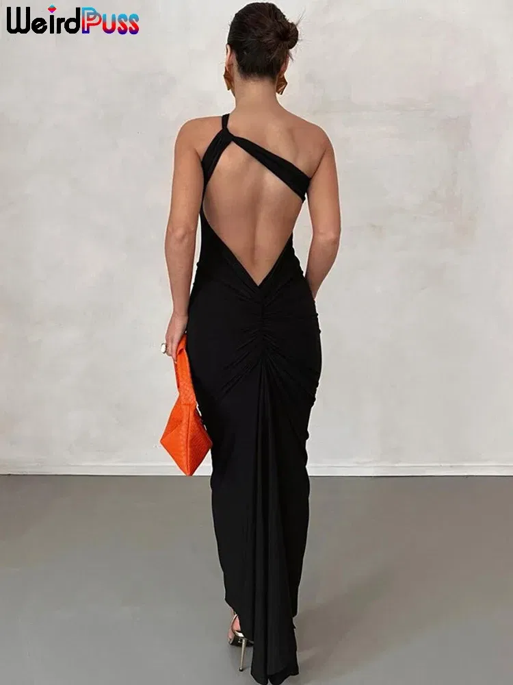 Color: Green, Size: M - Weird Puss Hollow Sexy Women Elegant Dress Cross Ruched Chic Design Sleeveless Skinny Stylish Bodycon Birthday Party Vestidos