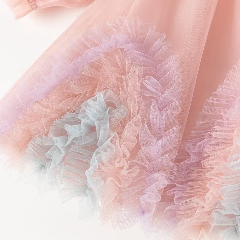 Color: Pink, Kid Size: 15t - Dave Bella Princess Dress for Girls Children Baby 2024 New Spring Noble Charm Sweet Classy Lovely Mesh Fashion Party DB1248276