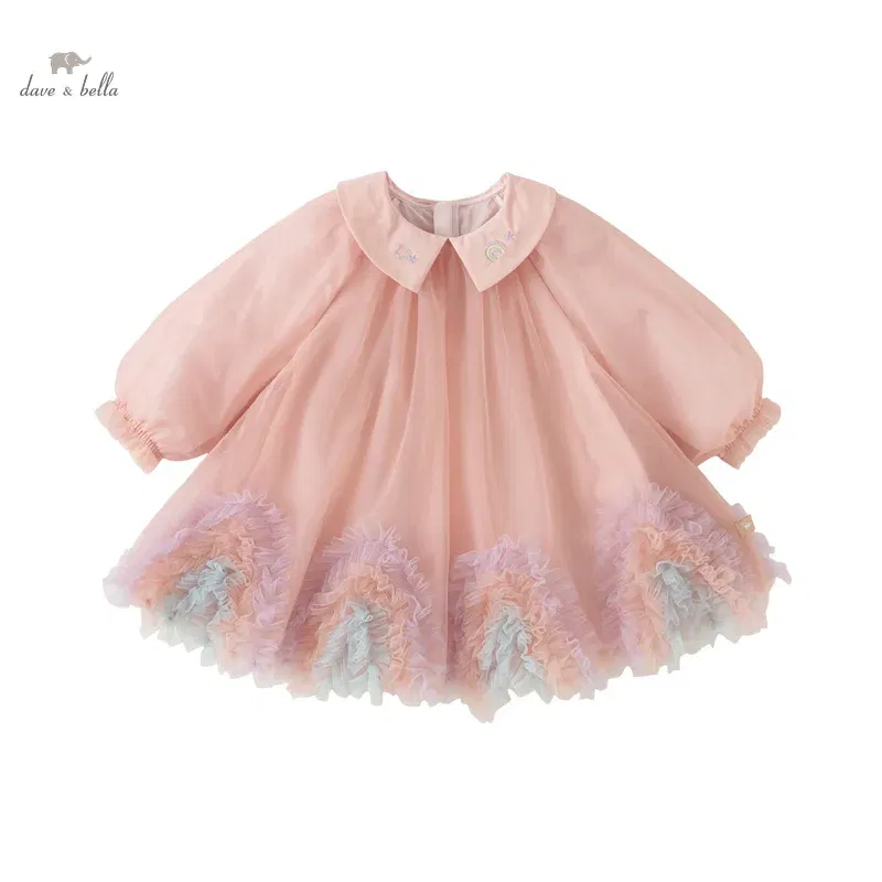 Color: Pink, Kid Size: 15t - Dave Bella Princess Dress for Girls Children Baby 2024 New Spring Noble Charm Sweet Classy Lovely Mesh Fashion Party DB1248276