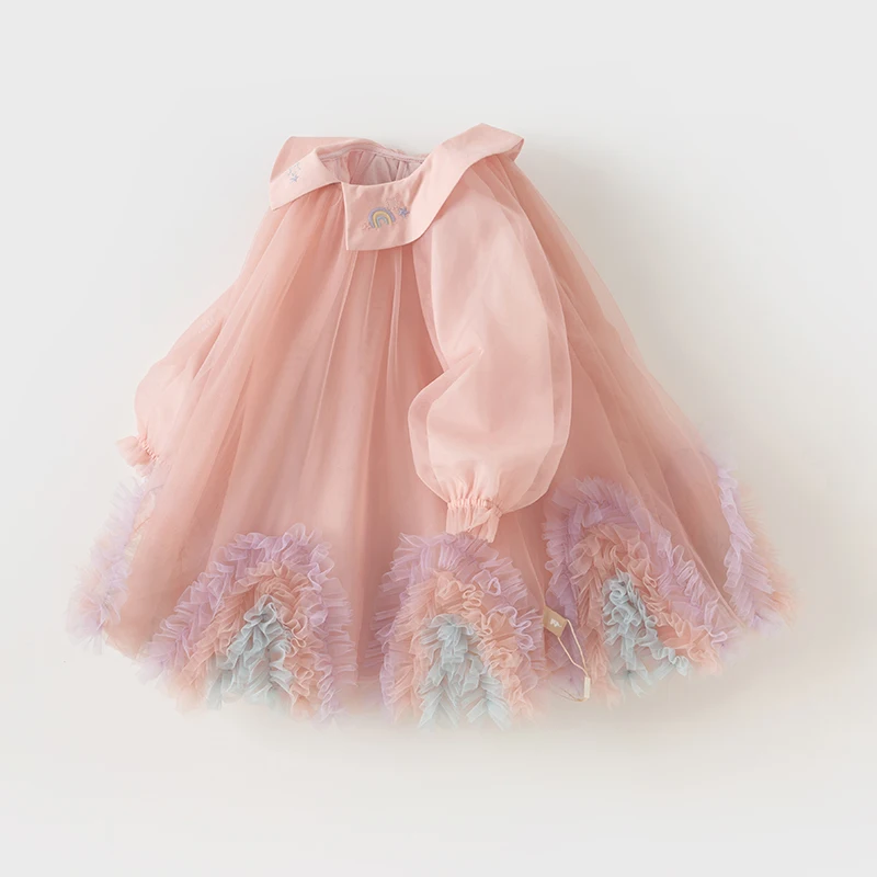 Color: Pink, Kid Size: 15t - Dave Bella Princess Dress for Girls Children Baby 2024 New Spring Noble Charm Sweet Classy Lovely Mesh Fashion Party DB1248276