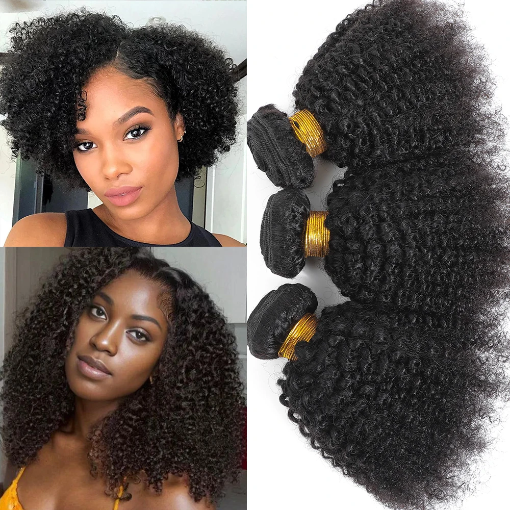 Color: Natural Color, Stretched Length: 16inches - Brazilian Afro Kinky Curly Human Hair Bundles 4b 4c Afro kinky Bulk Human Hair Weave Bundle Deal Hair Extensions Wholesale