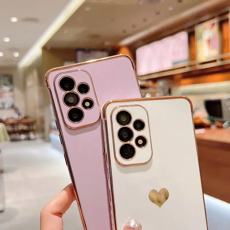 Color: Brown, Compatible-Phone Models: For iPhone XS, Ships From: CHINA - Electroplating Side Love Heart Phone Case For Samsung Galaxy S25 Ultra S24 S23 S22 A16 A55 Protect Lens Shockproof Back Cover