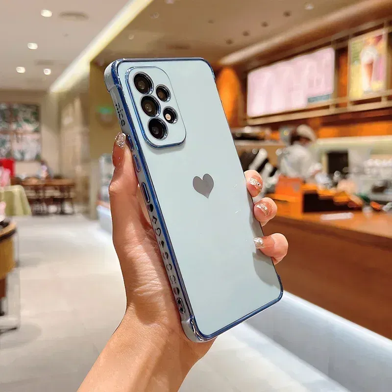 Color: Brown, Compatible-Phone Models: For iPhone XS, Ships From: CHINA - Electroplating Side Love Heart Phone Case For Samsung Galaxy S25 Ultra S24 S23 S22 A16 A55 Protect Lens Shockproof Back Cover