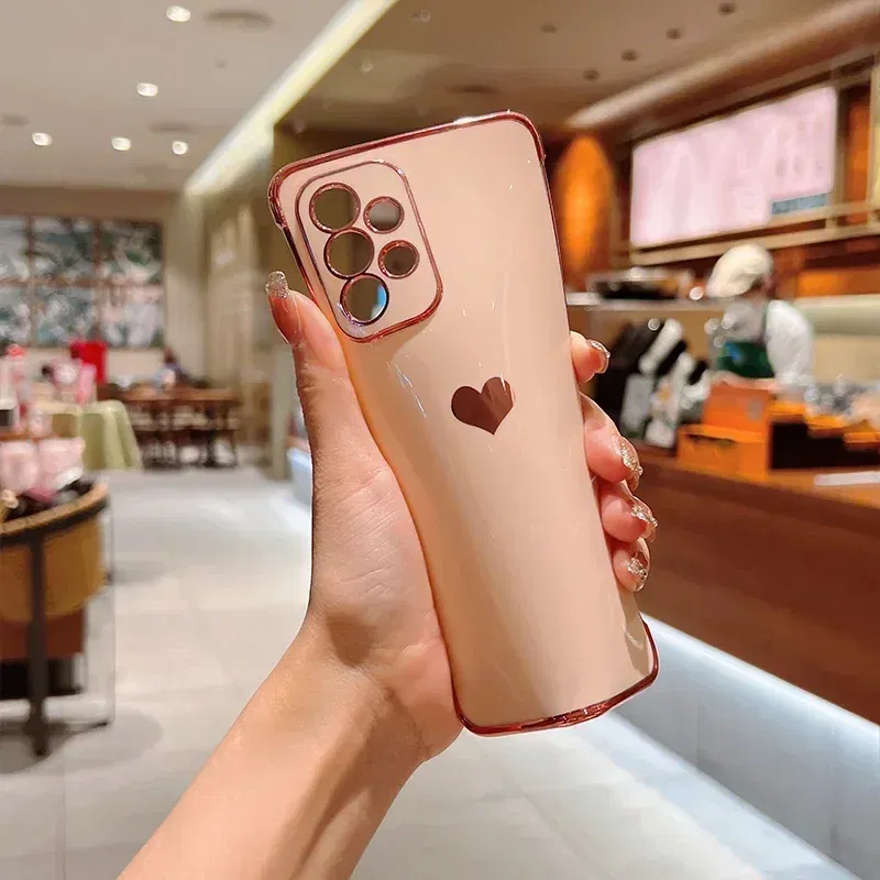 Color: Brown, Compatible-Phone Models: For iPhone XS, Ships From: CHINA - Electroplating Side Love Heart Phone Case For Samsung Galaxy S25 Ultra S24 S23 S22 A16 A55 Protect Lens Shockproof Back Cover