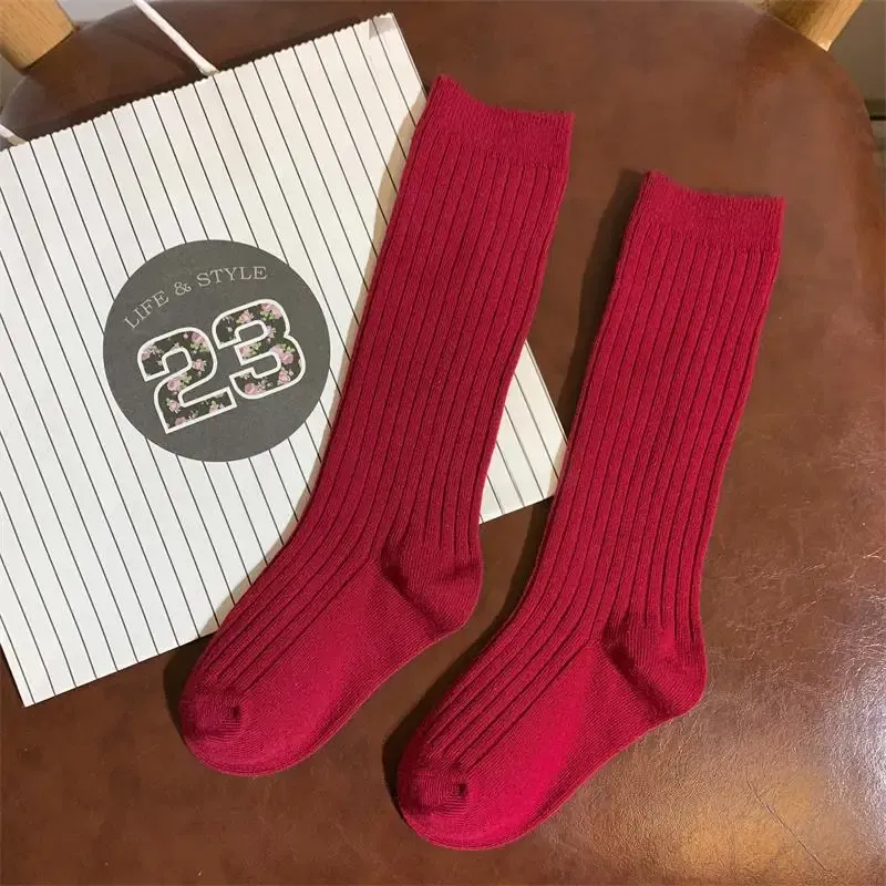 Color: Blue, Size: 4-6T - Baby Long Socks Over The Knee Little Girls Solid Cotton Socks Spring Autumn Long Crew Socks